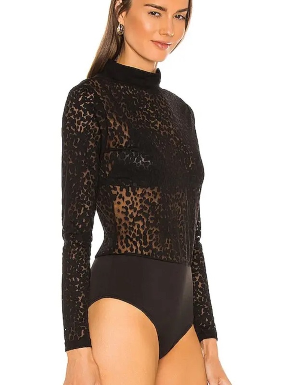 All Saints Black Sheer Bella Leopard Mock Neck Long-Sleeve Bodysuit 6